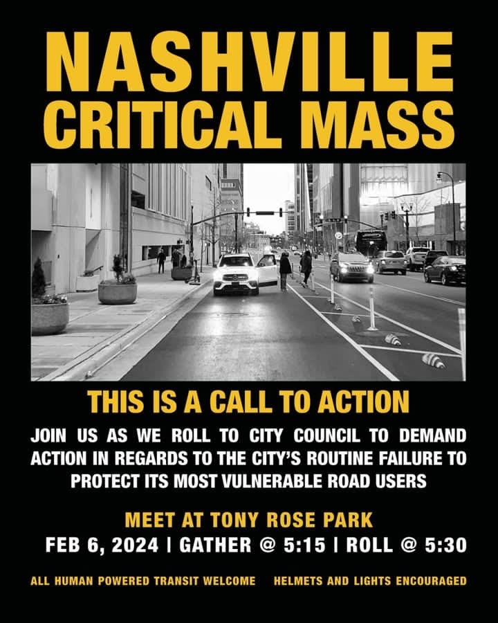 Nashville Critical Mass bike ride February flyer