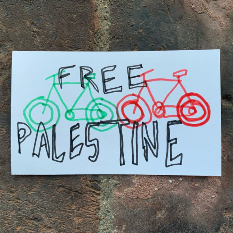 Free Palestine Bike ride sign