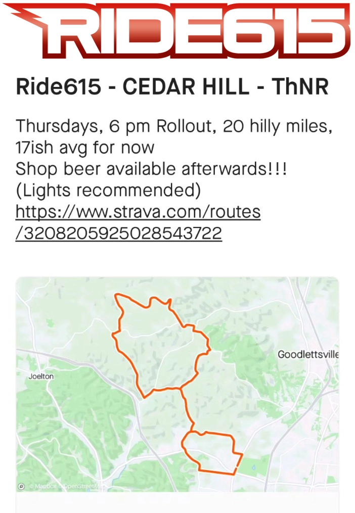 Ride615 Cedar Hill Thursday Night Flyer