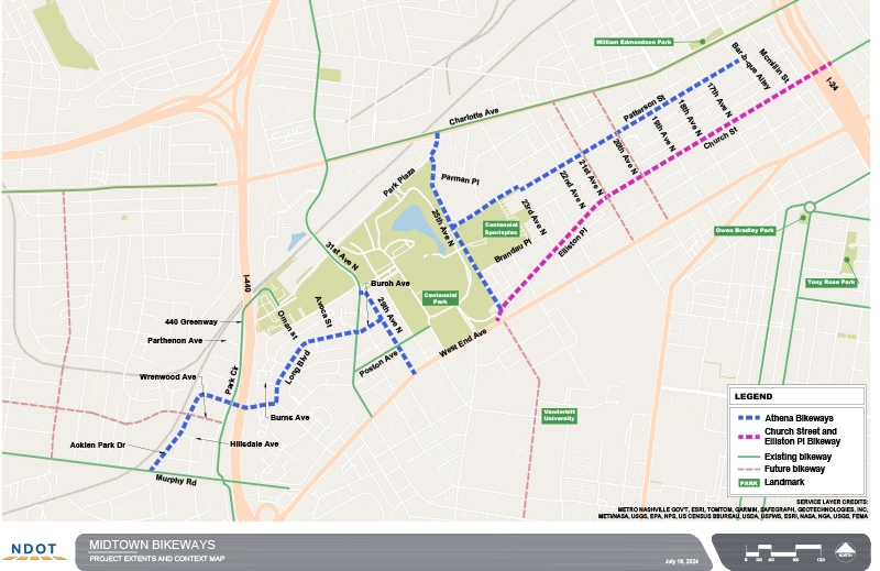 midtown bikeways project extents map